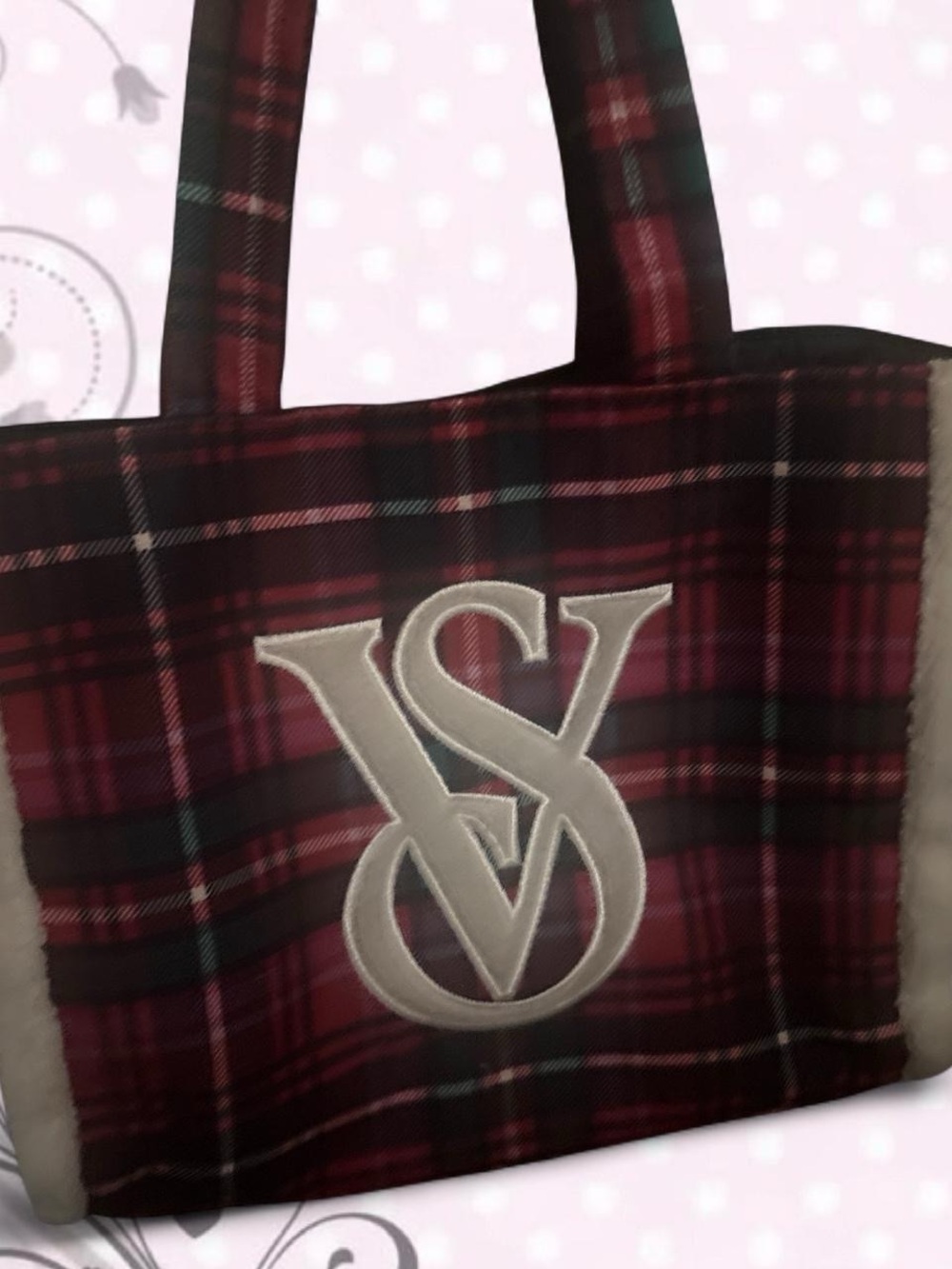 Victoria's Secret Red Plaid Tote with Cream VS Logo❤️💚